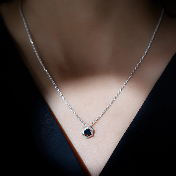 Natural Black Opal Hexagon Pendant Necklace With Chain