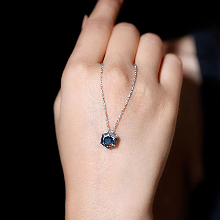 Natural Black Opal Hexagon Pendant Necklace With Chain