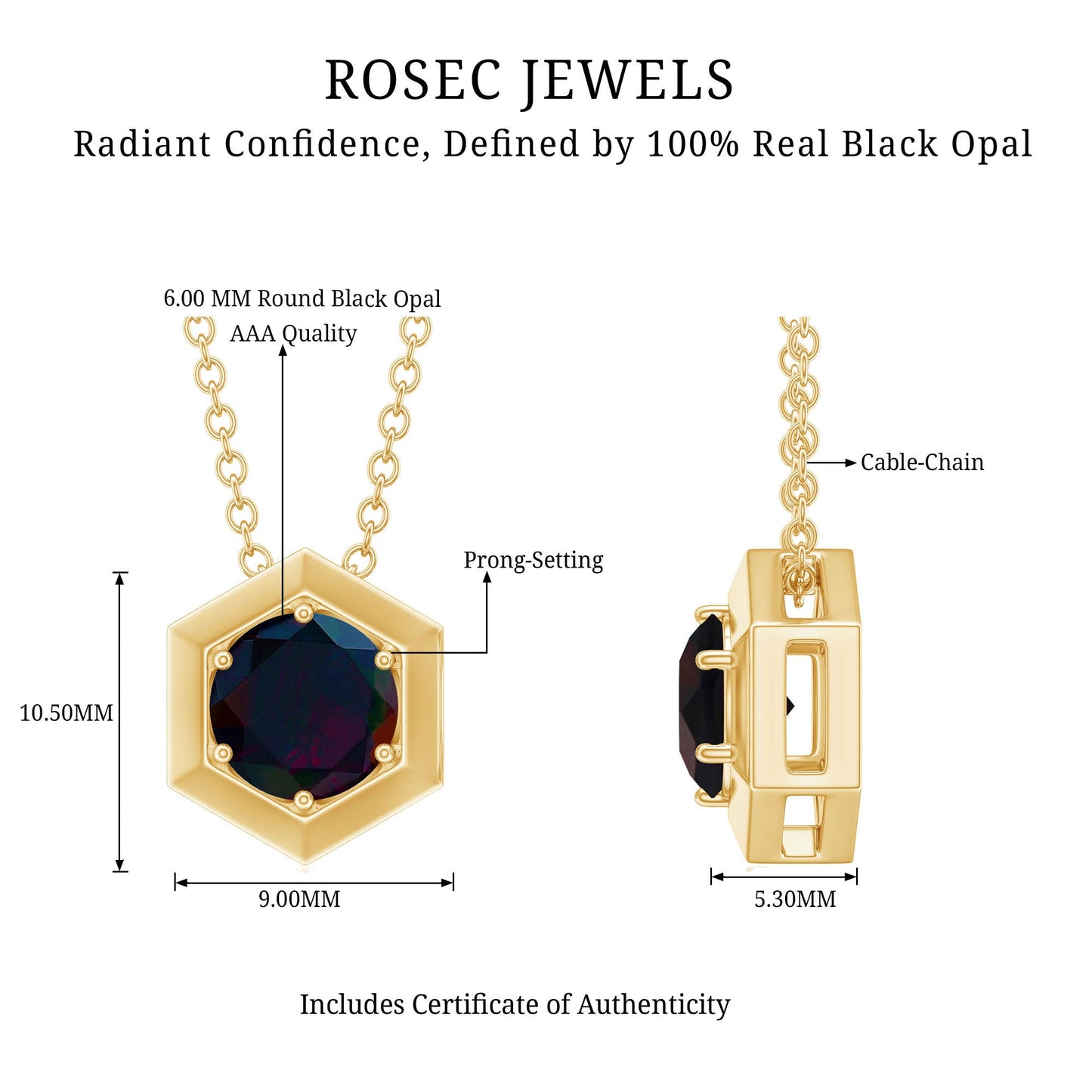 Natural Black Opal Hexagon Pendant Necklace With Chain
