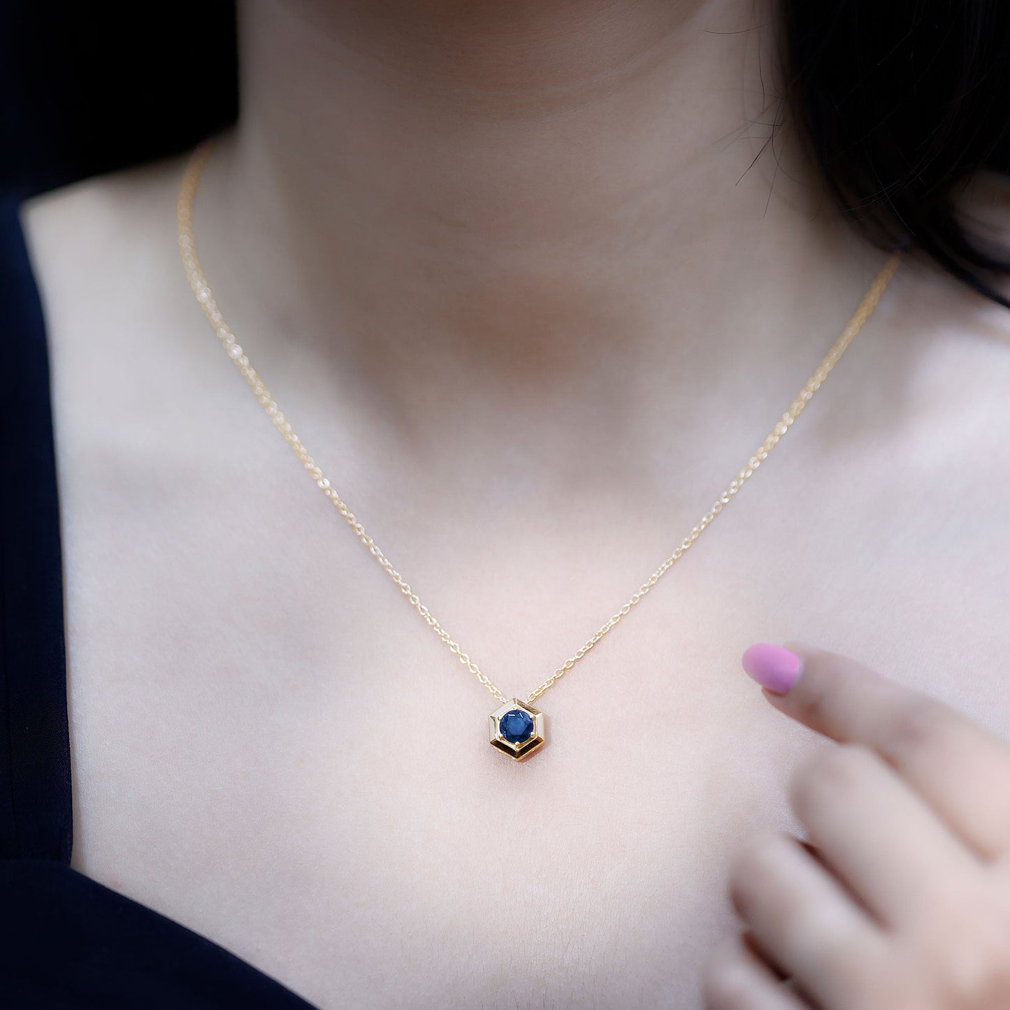 Natural Black Opal Hexagon Pendant Necklace With Chain