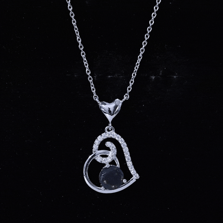 Genuine Black Opal and Moissanite Heart Drop Necklace