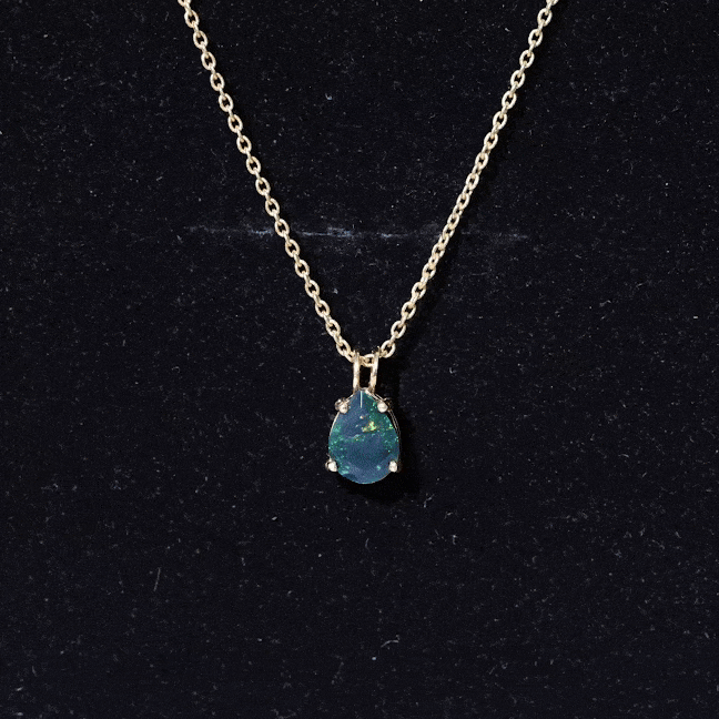 Natural Solitaire Black Opal Teardrop Necklace With Chain