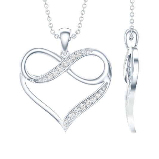 Certified Moissanite Heart and Infinity Necklace with Silver Chain