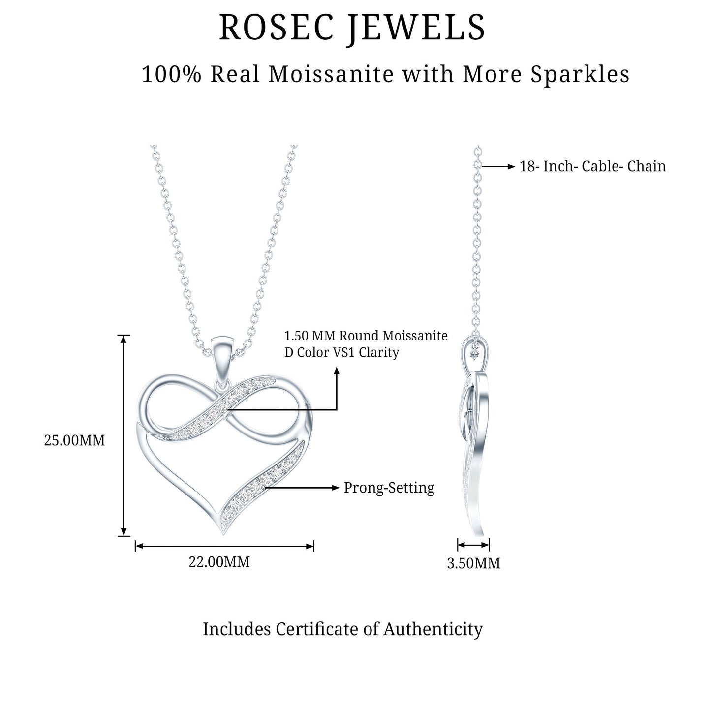 Certified Moissanite Infinity Heart Pendant Necklace