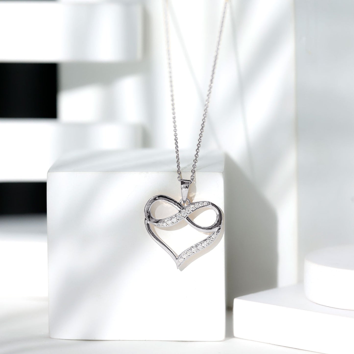 Certified Moissanite Heart and Infinity Necklace with Silver Chain