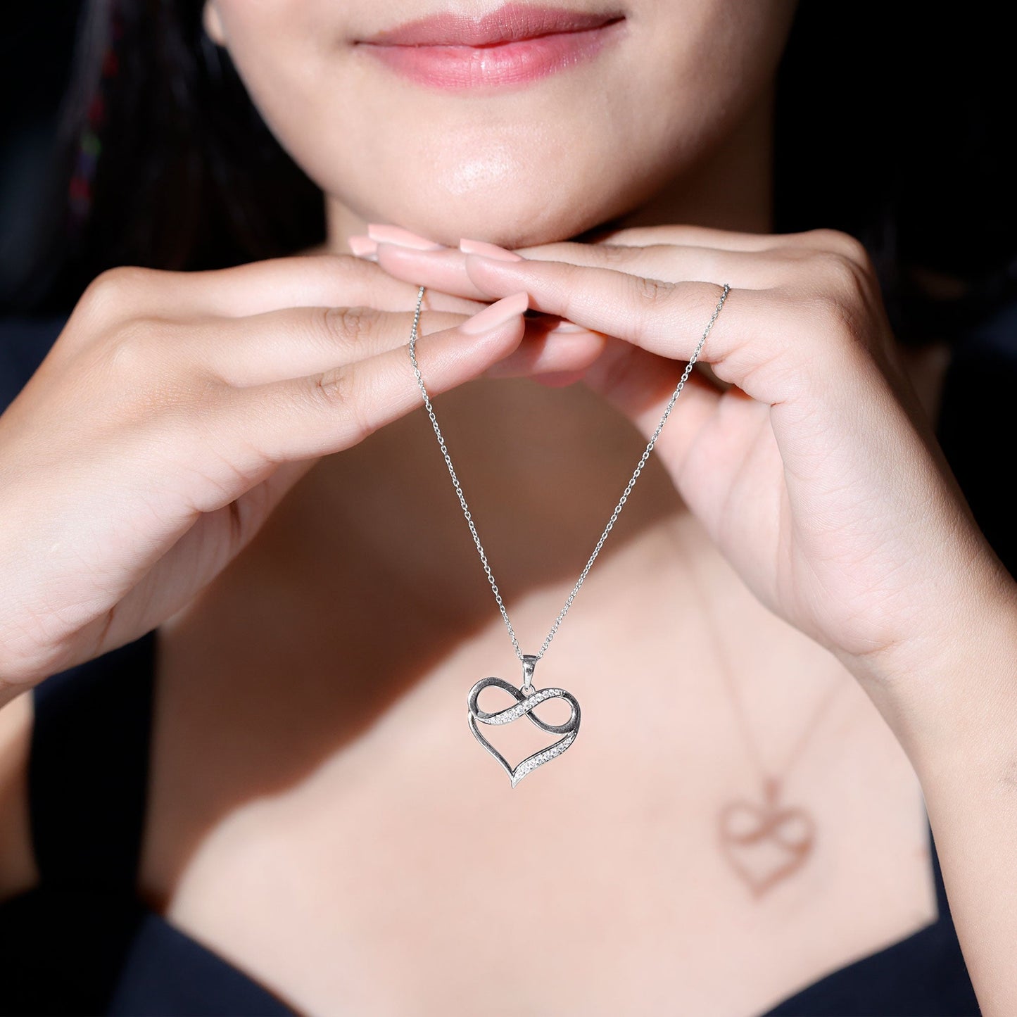 Certified Moissanite Heart and Infinity Necklace with Silver Chain