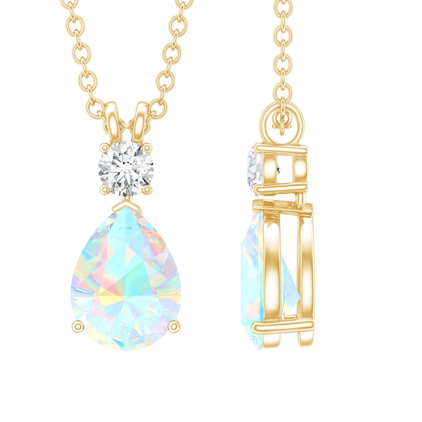 Real Ethiopian Opal Teardrop Necklace with Moissanite