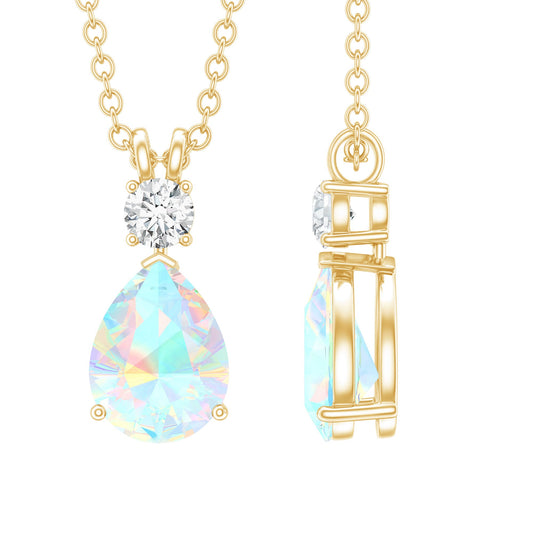 Real Ethiopian Opal Teardrop Necklace with Moissanite