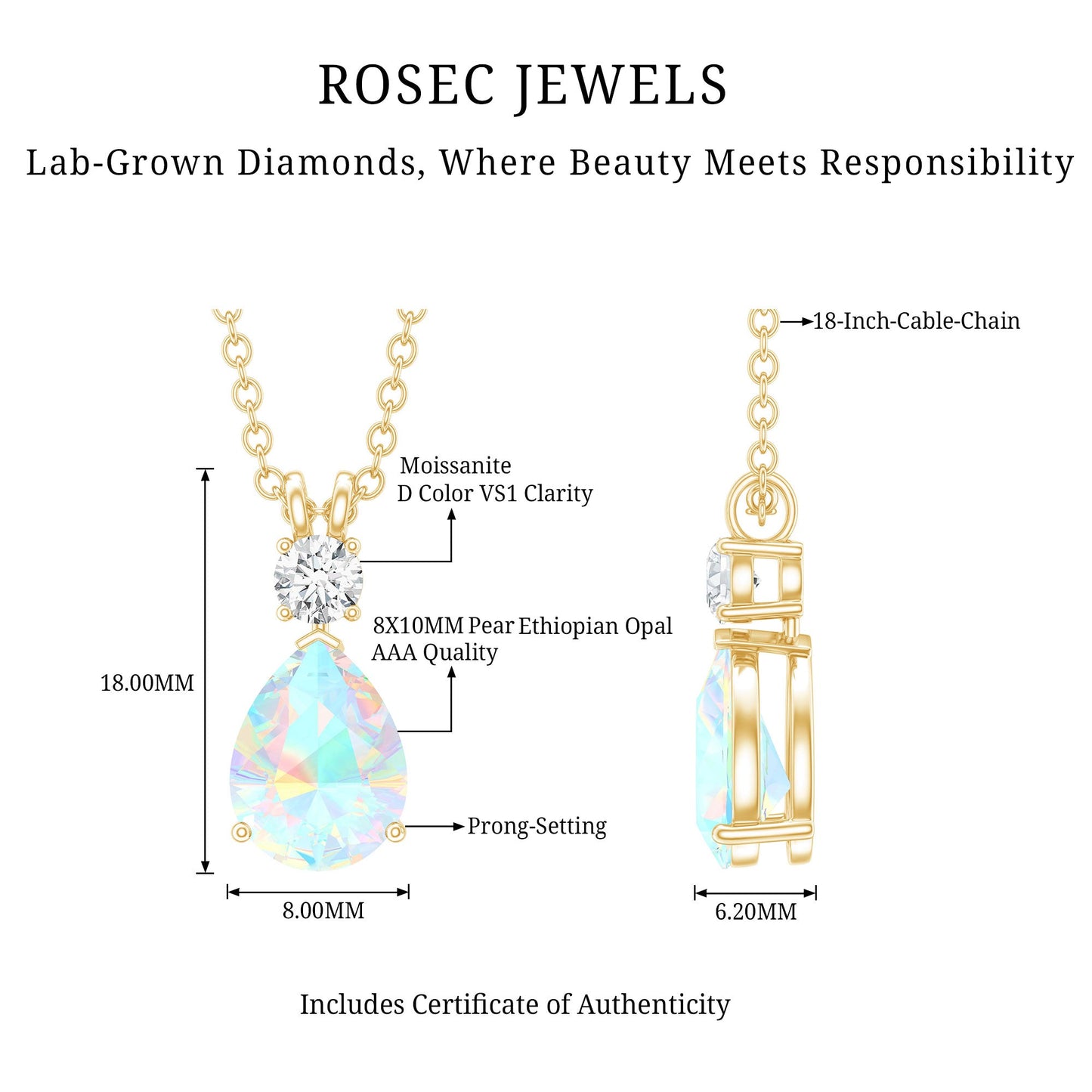Real Ethiopian Opal Teardrop Necklace with Moissanite