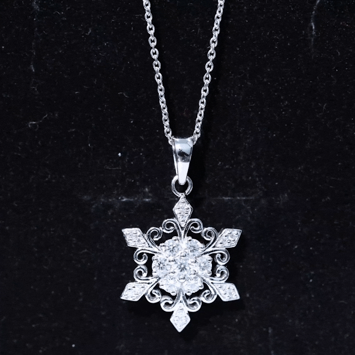 Vintage Inspired Moissanite Snowflake Pendant Necklace