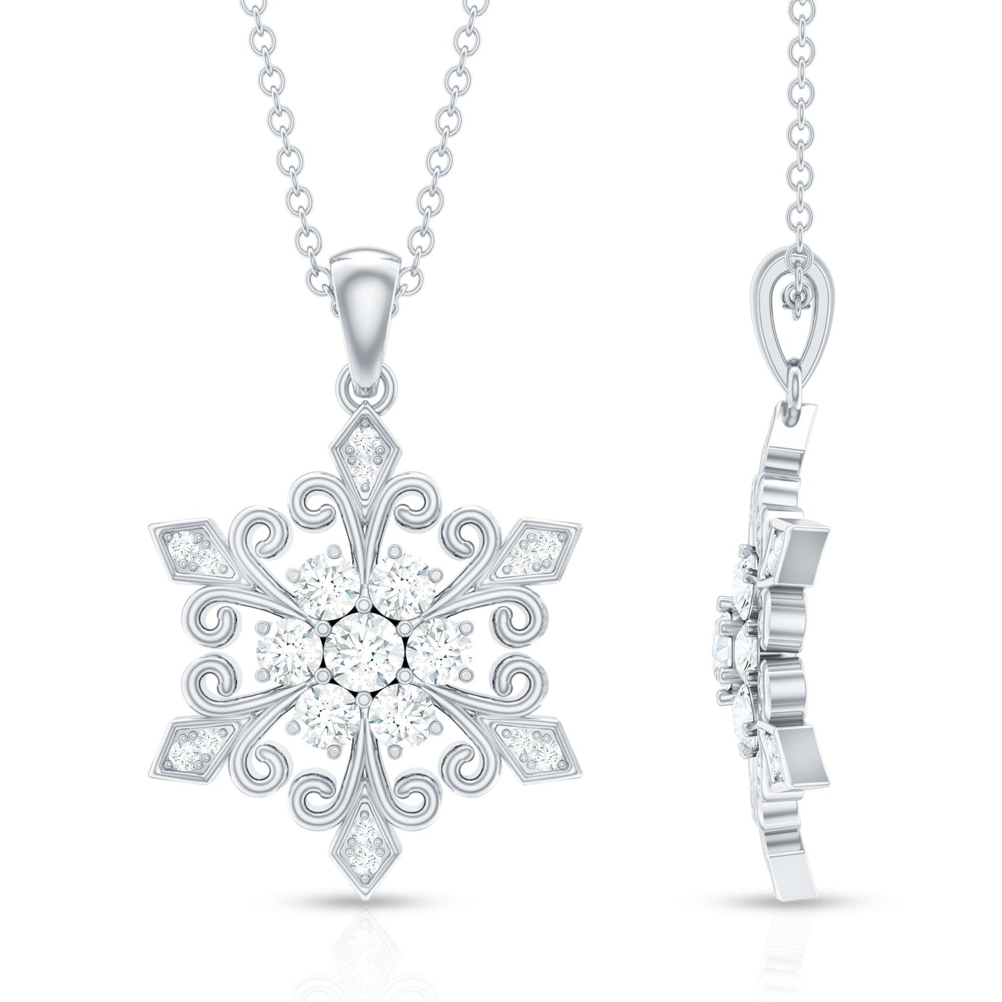 Vintage Inspired Moissanite Snowflake Pendant Necklace