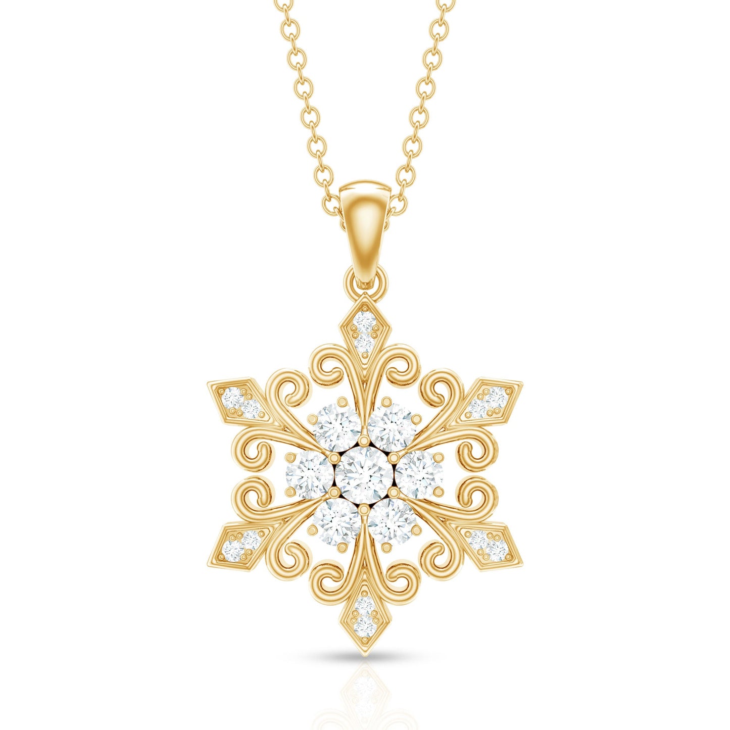 Vintage Inspired Moissanite Snowflake Pendant Necklace