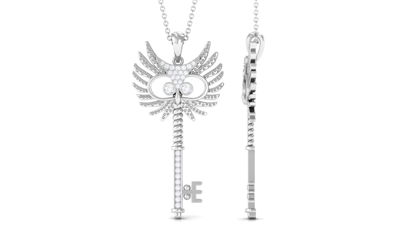 Certified Moissanite Gothic Inspired Key Pendant Necklace
