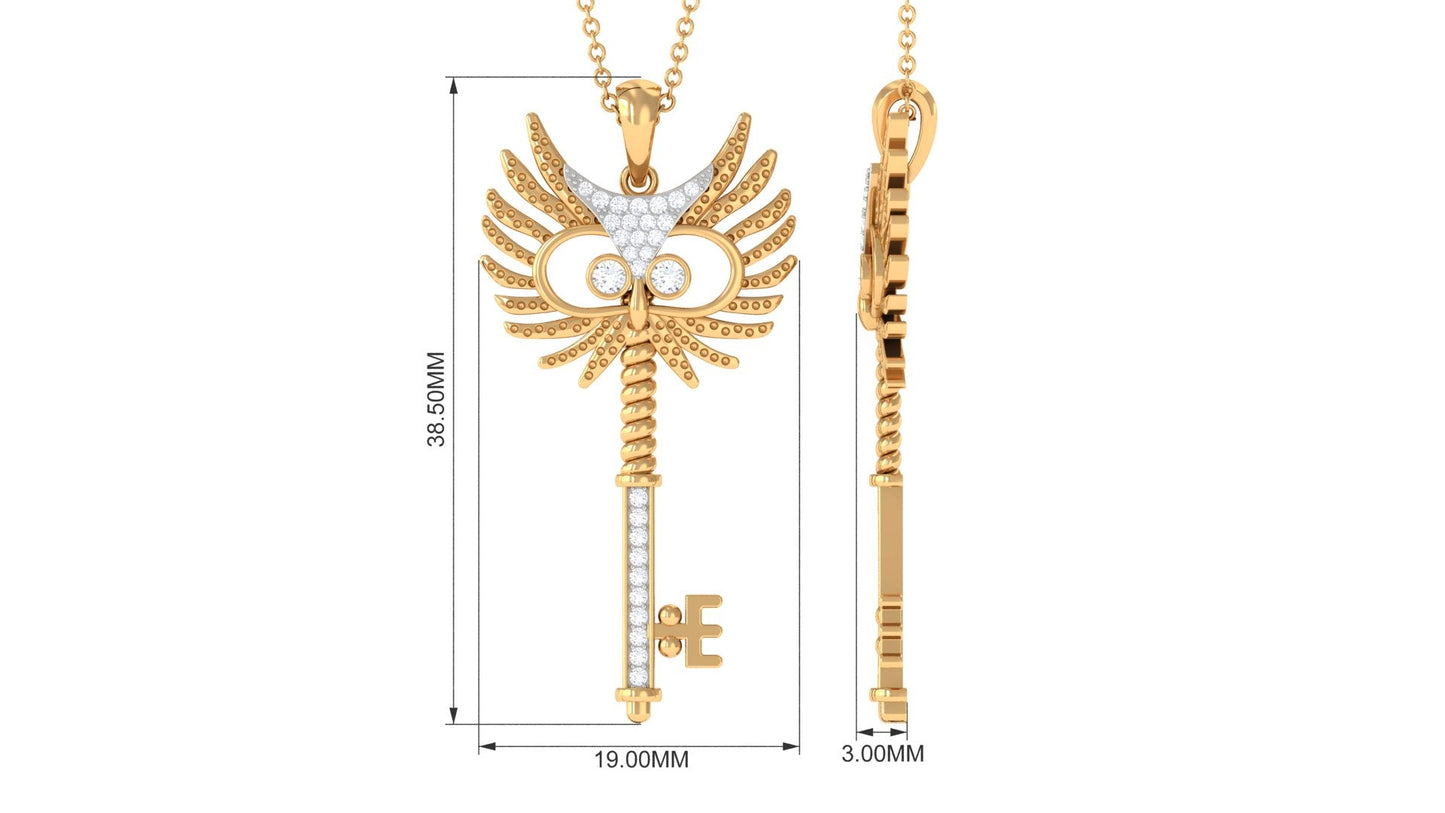 Certified Moissanite Gothic Inspired Key Pendant Necklace