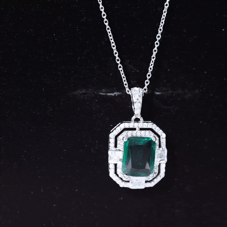 Octagon Cut Lab Created Emerald Vintage Necklace With Chain