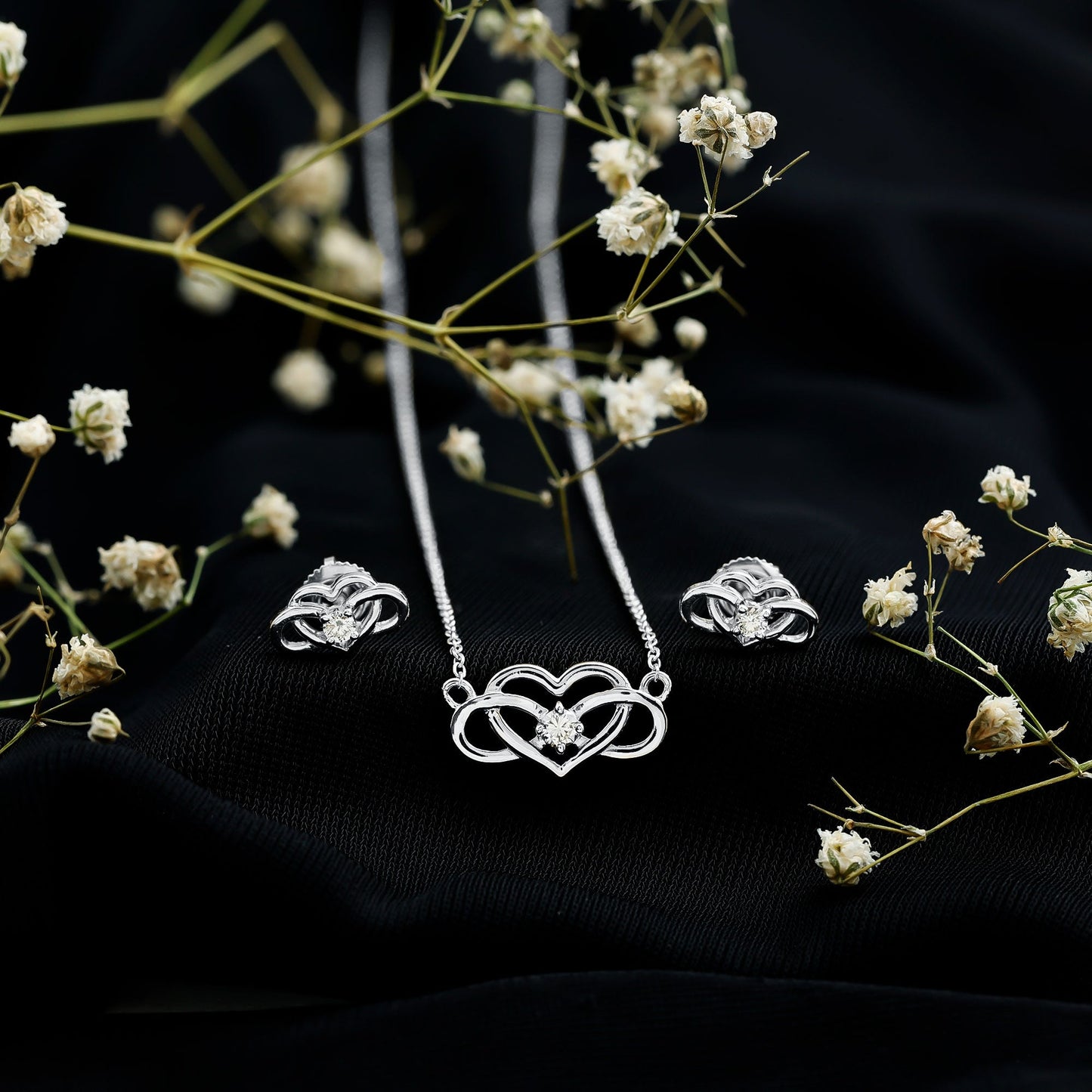 Round Cut Diamond Infinity Heart Jewelry Set