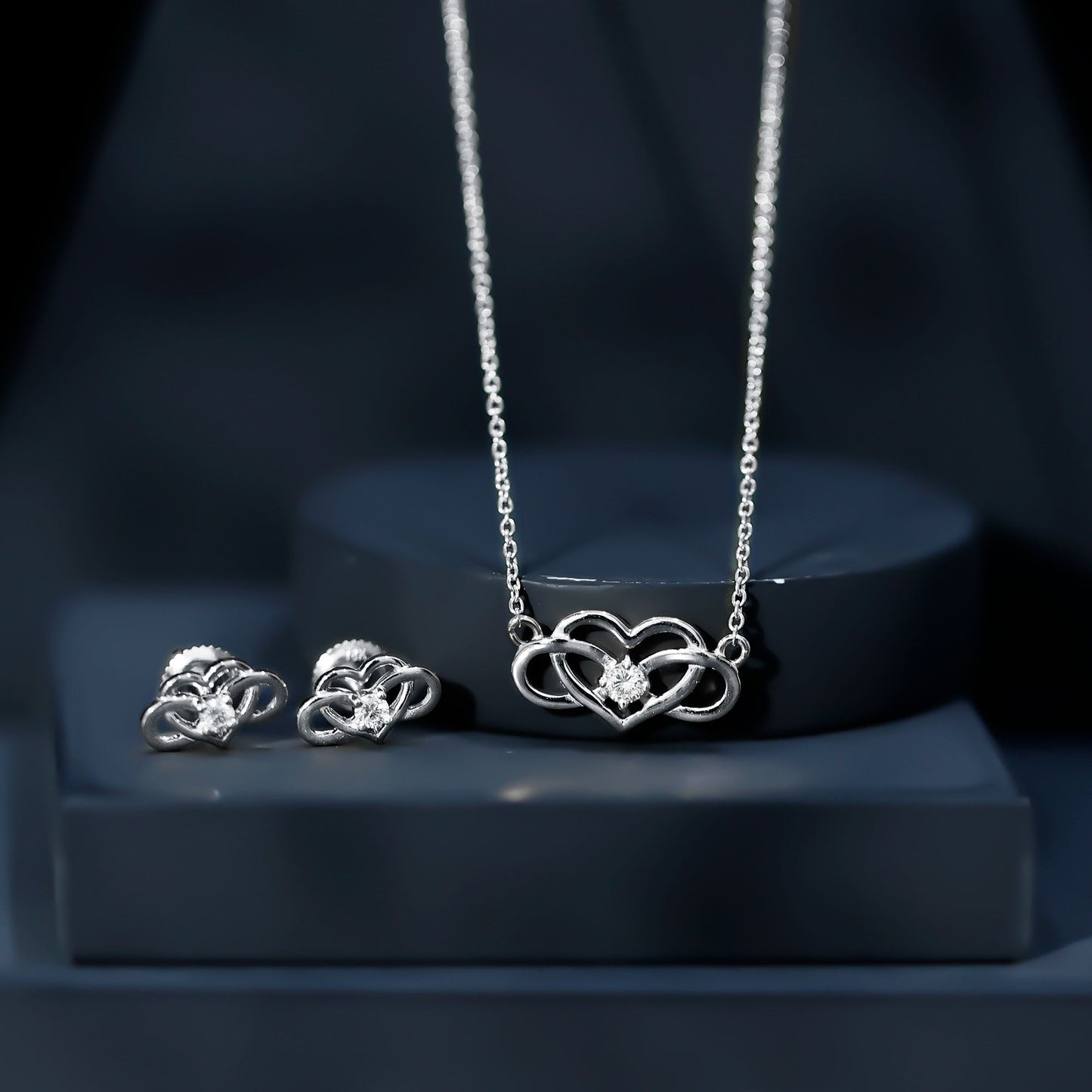 Round Cut Diamond Infinity Heart Jewelry Set