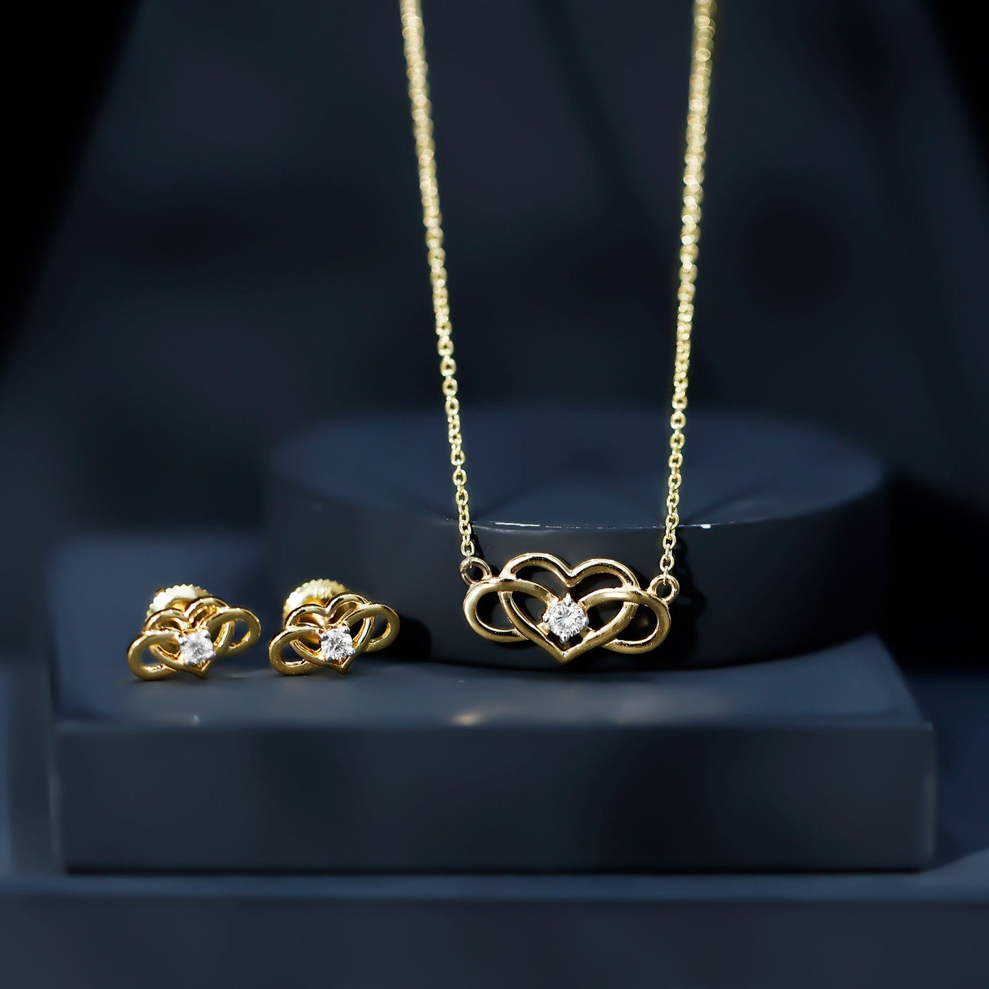 Round Cut Diamond Infinity Heart Jewelry Set