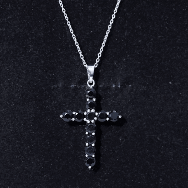 Natural Black Onyx Cross Pendant Necklace for Women