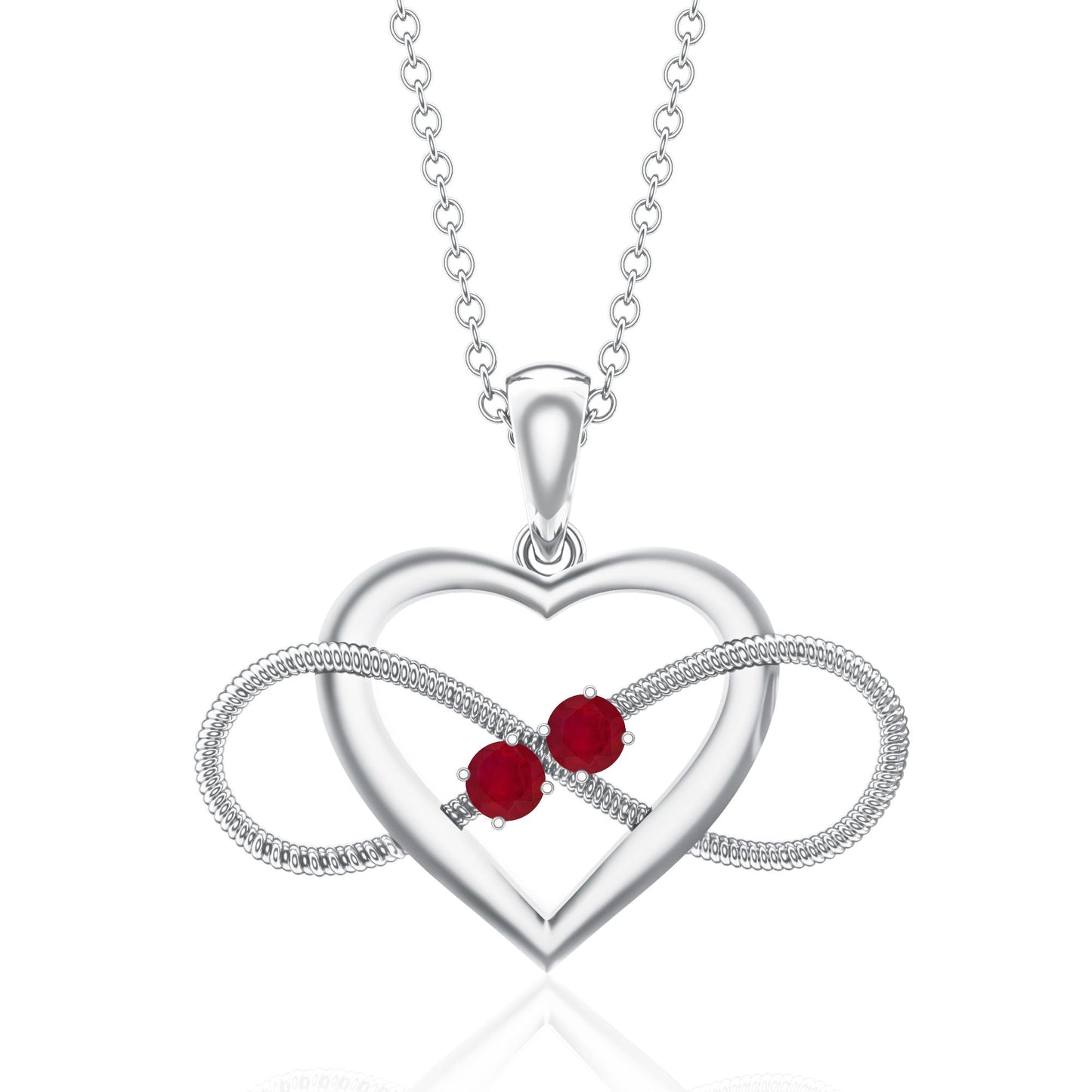 Unique Heart Infinity Pendant Necklace with Ruby