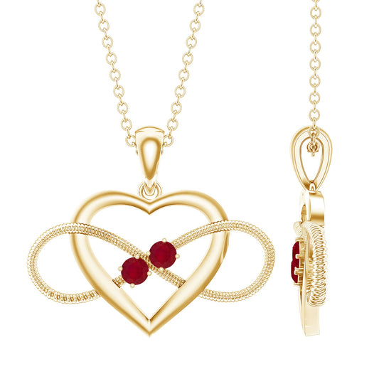 Unique Heart Infinity Pendant Necklace with Ruby