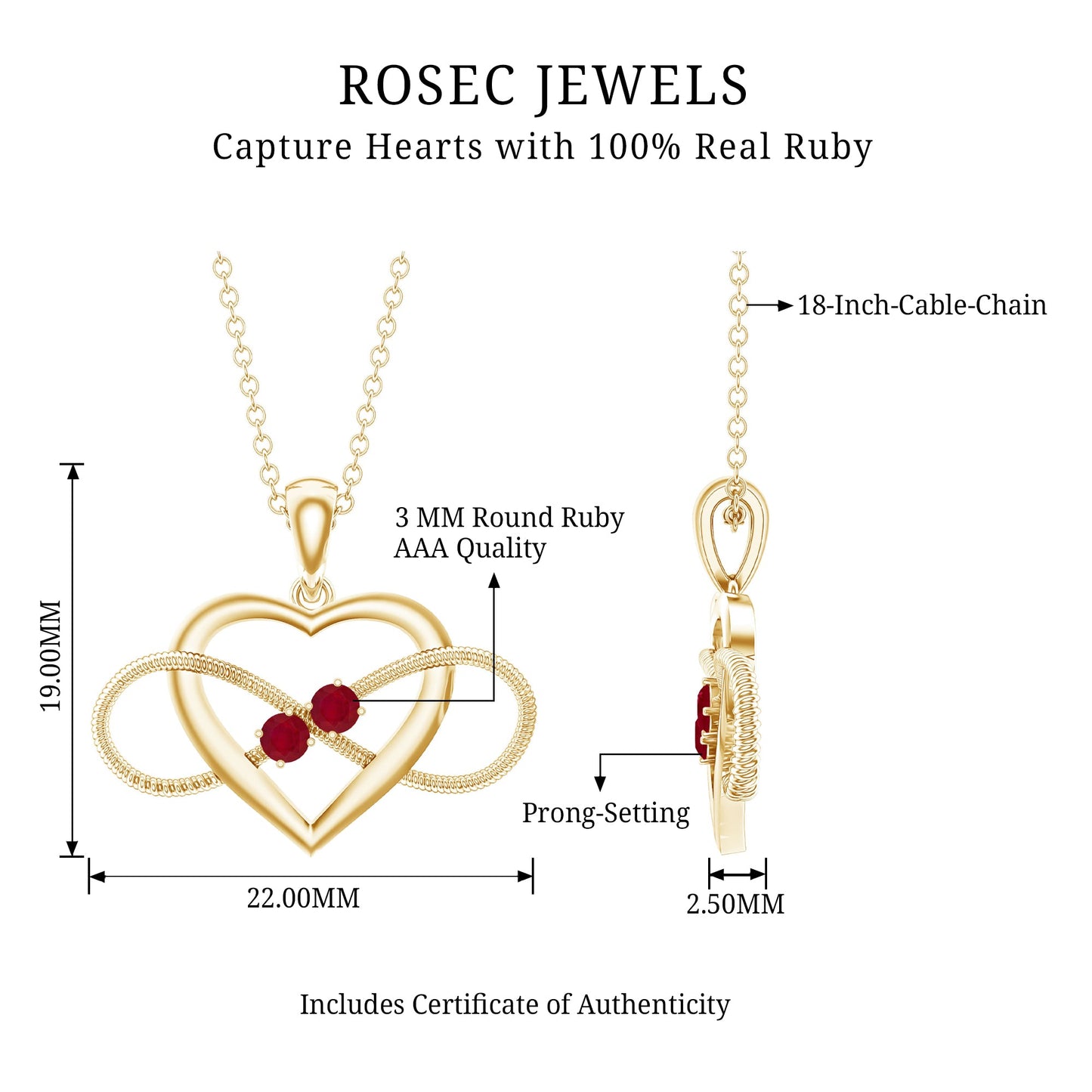 Unique Heart Infinity Pendant Necklace with Ruby