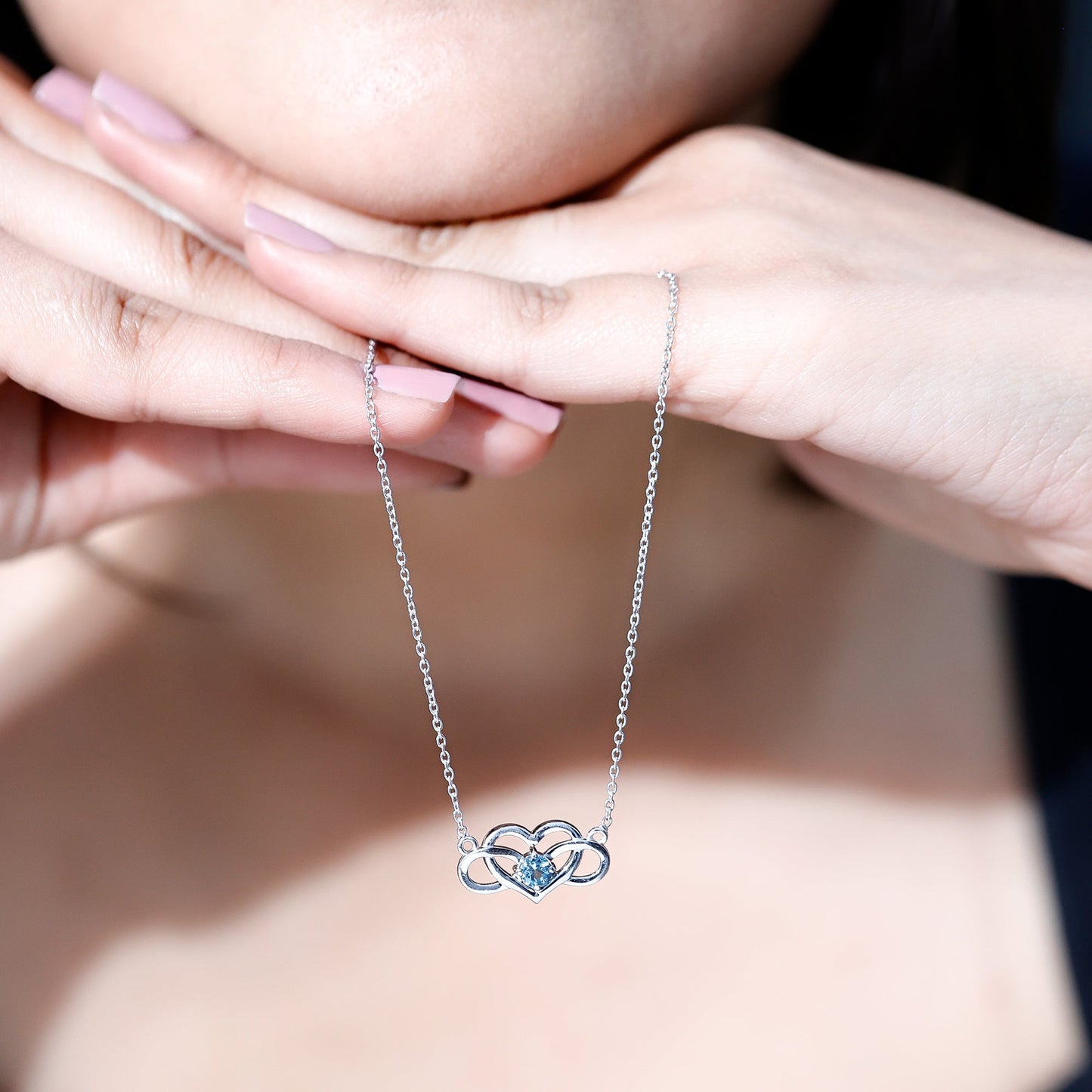 Certified Aquamarine Infinity and Heart Necklace