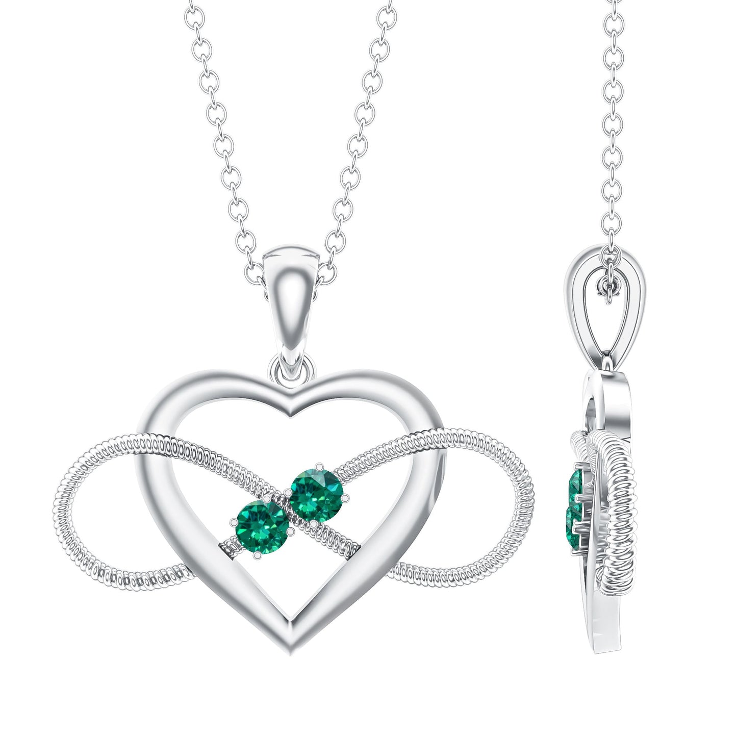 Lab Created Emerald Heart and Infinity Pendant Necklace