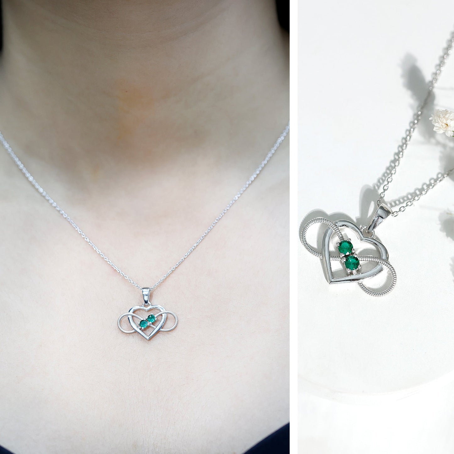 Lab Created Emerald Heart and Infinity Pendant Necklace