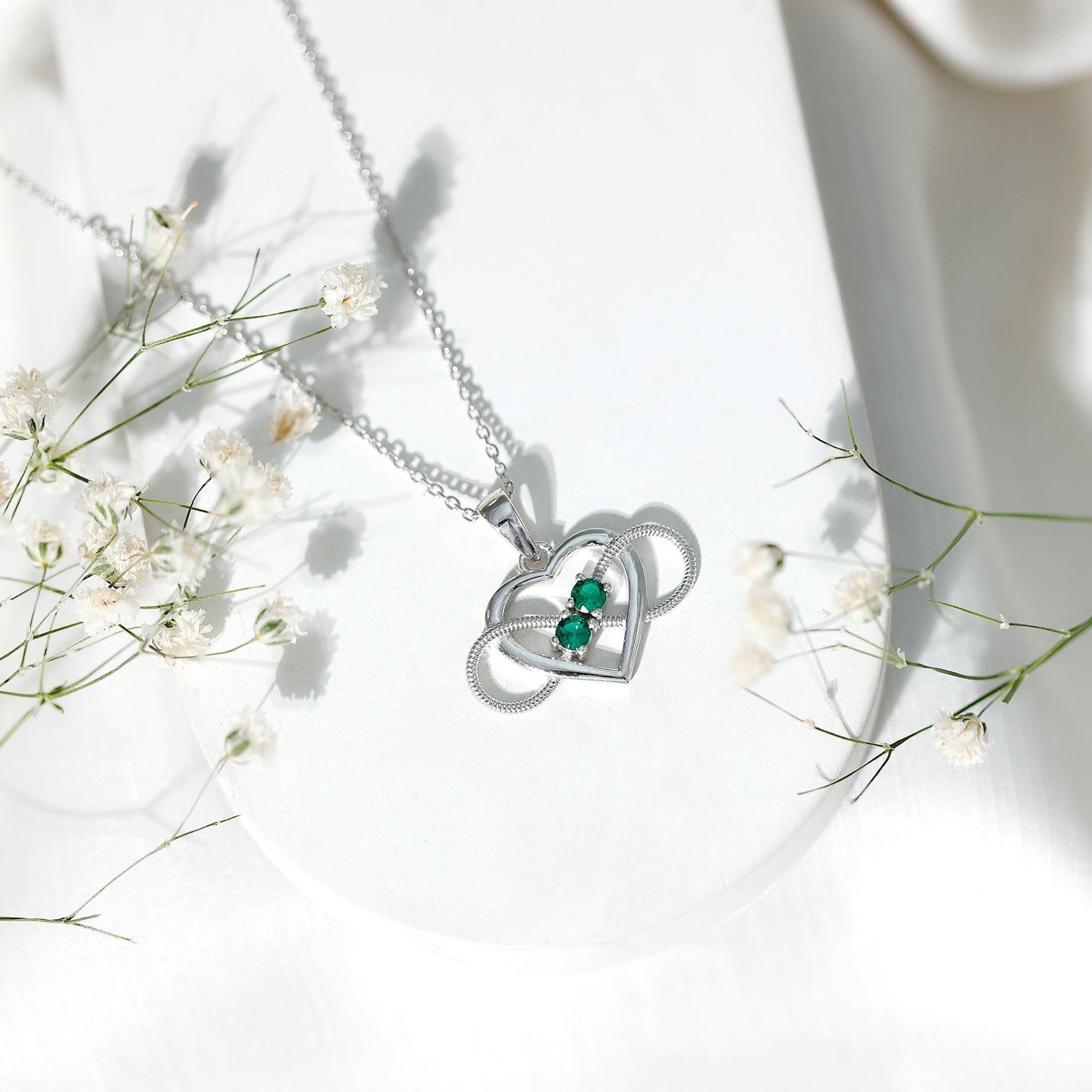 Lab Created Emerald Heart and Infinity Pendant Necklace
