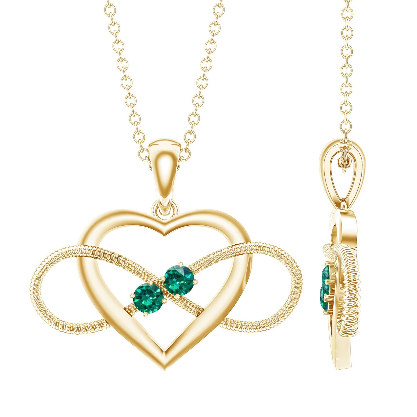 Lab Created Emerald Heart and Infinity Pendant Necklace