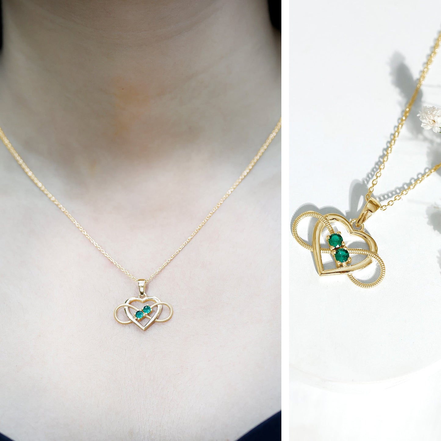 Lab Created Emerald Heart and Infinity Pendant Necklace