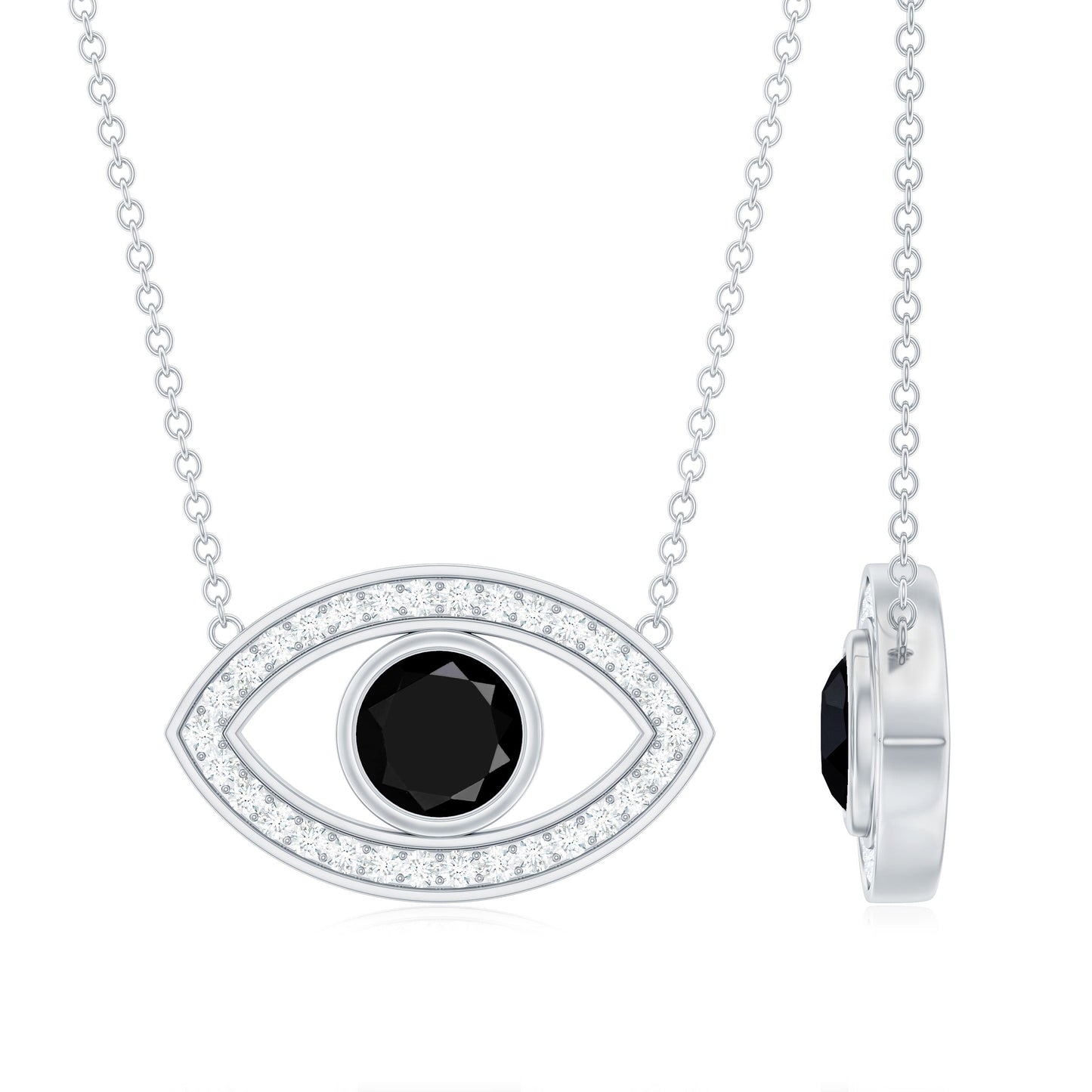 Gothic Lab Created Black Diamond Evil Eye Necklace With Diamond