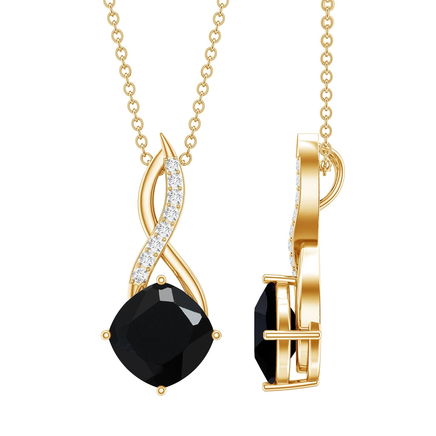2 Carat Cushion Cut Black Spinel and Diamond Infinity Necklace