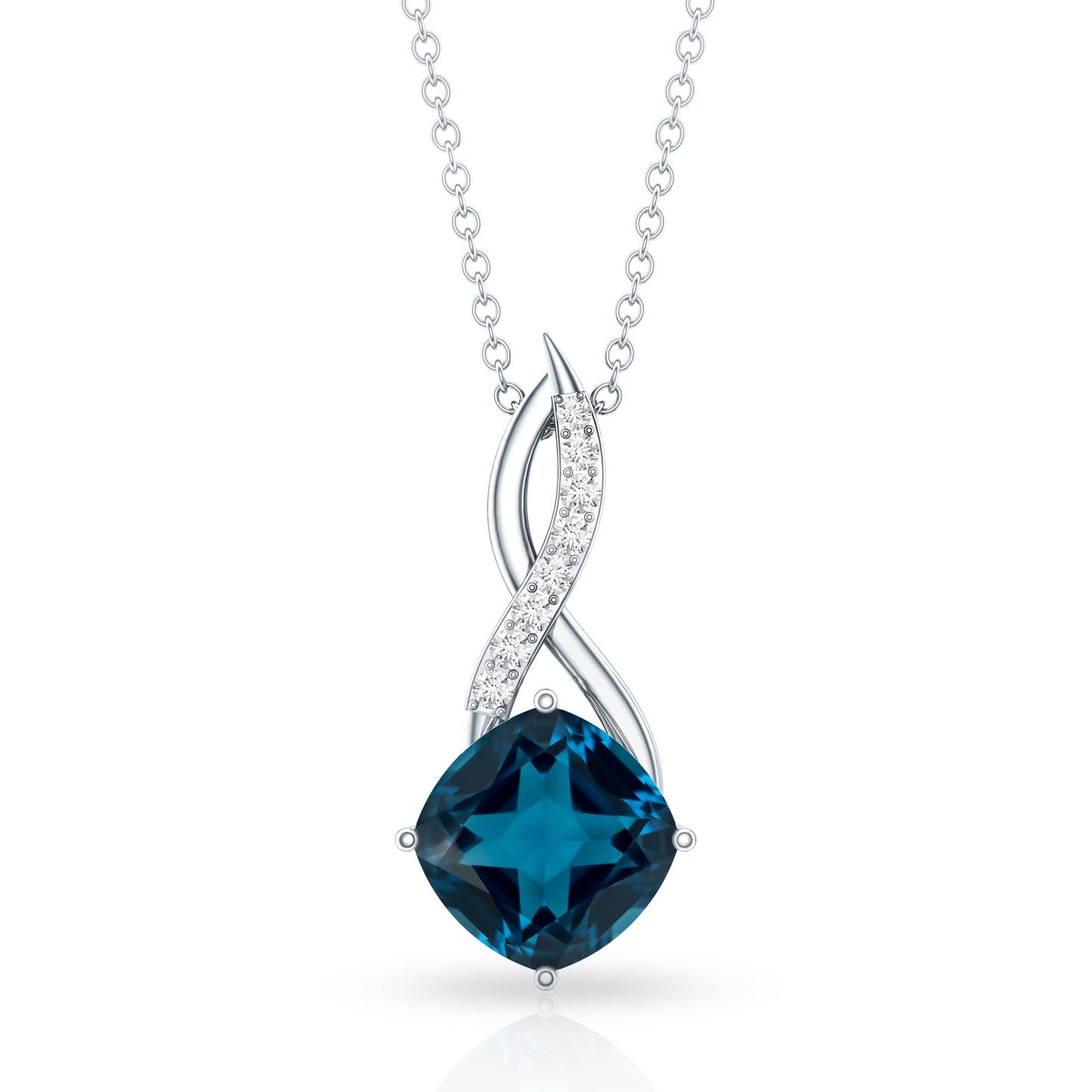 2.8 Carat Cushion Cut London Blue Topaz Infinity Pendant with Diamond