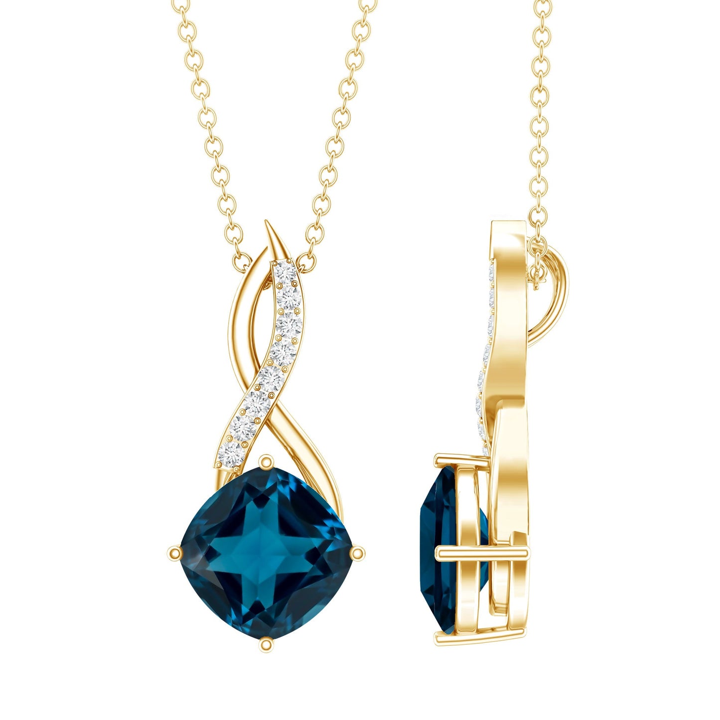 2.8 Carat Cushion Cut London Blue Topaz Infinity Pendant with Diamond