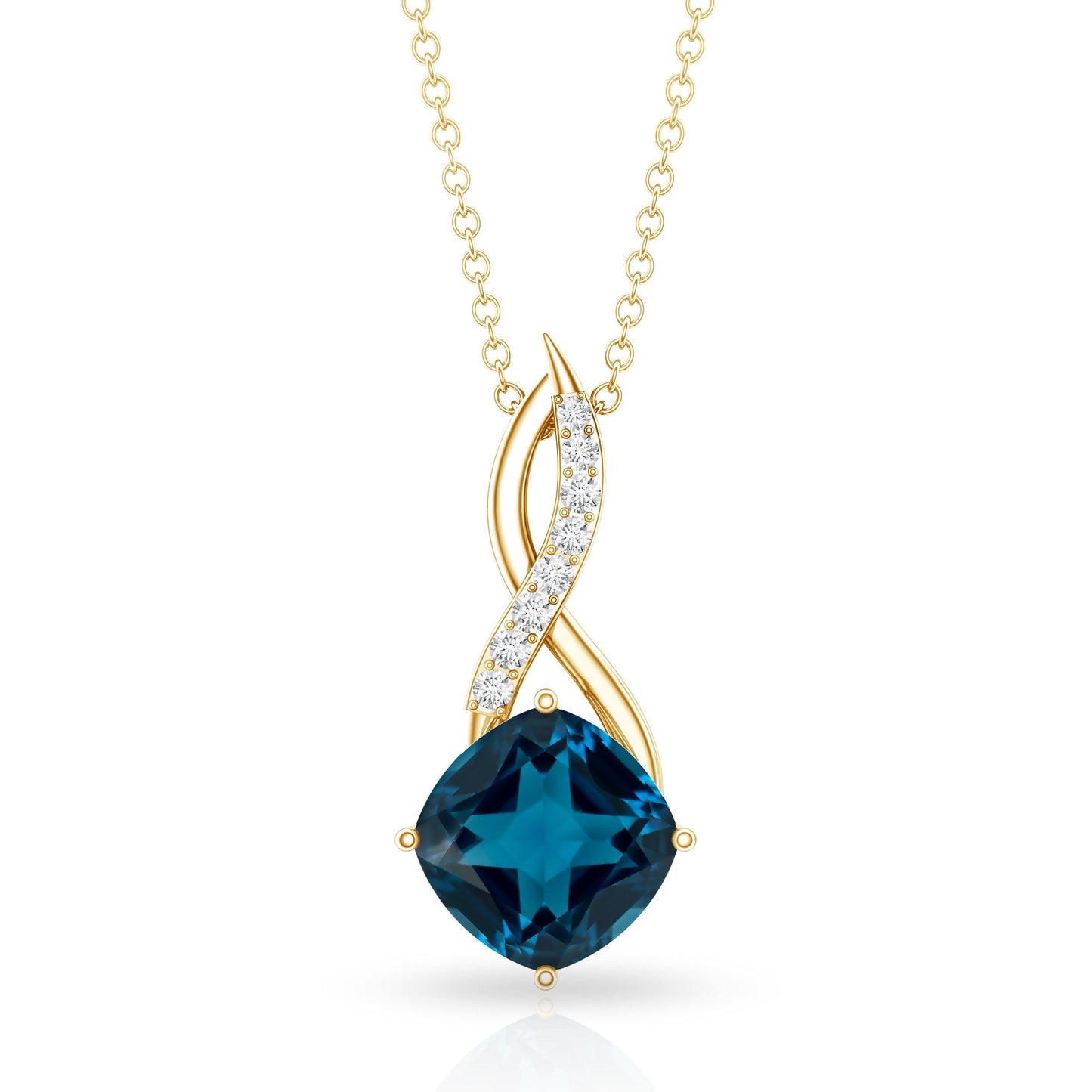 2.8 Carat Cushion Cut London Blue Topaz Infinity Pendant with Diamond