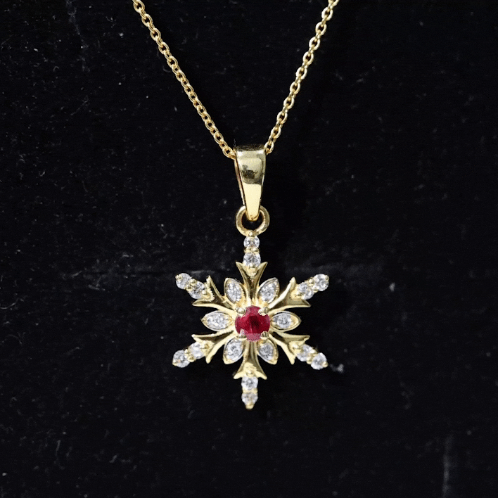 Natural Ruby and Diamond Snowflake Pendant Necklace