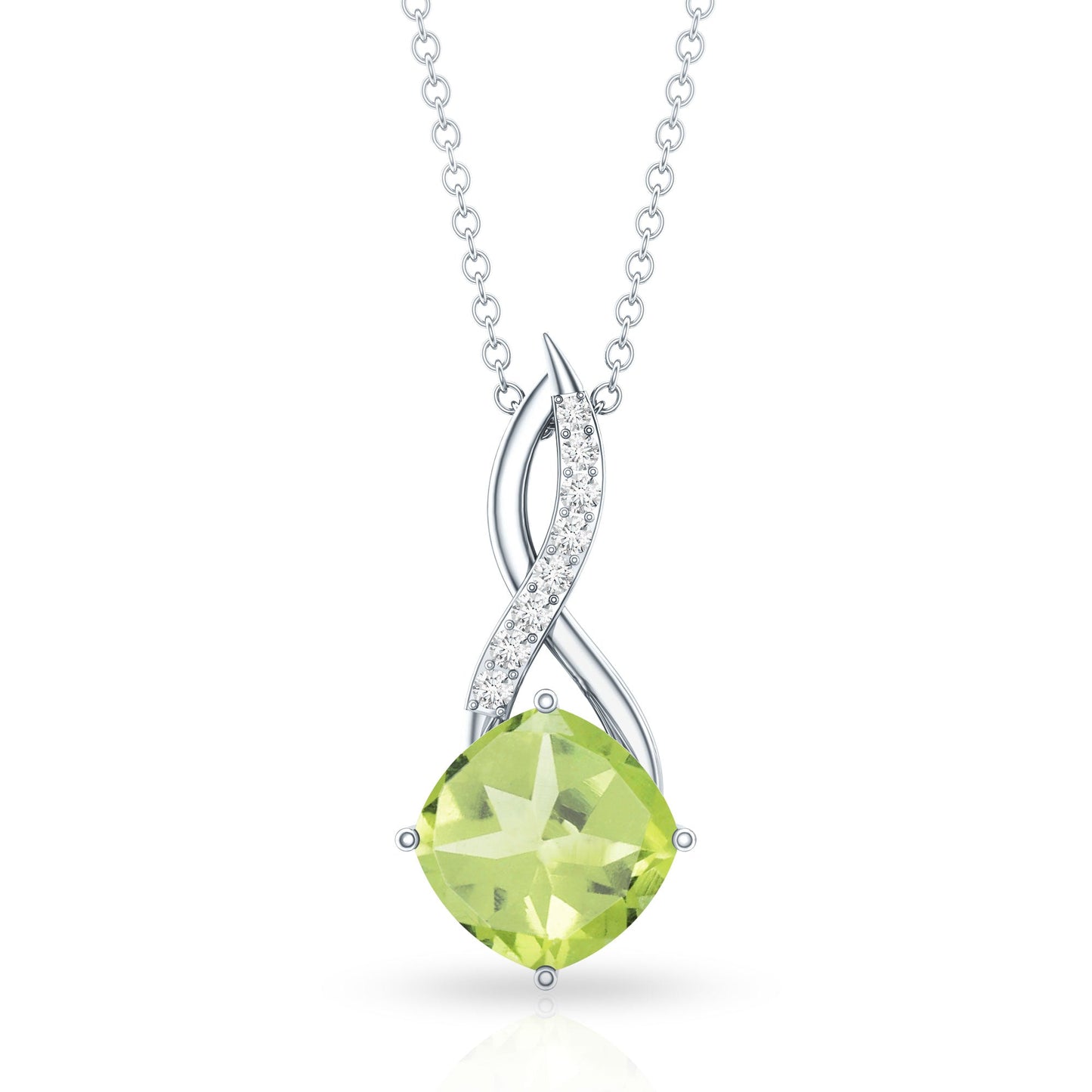 2 Carat Cushion Cut Peridot and Diamond Infinity Necklace