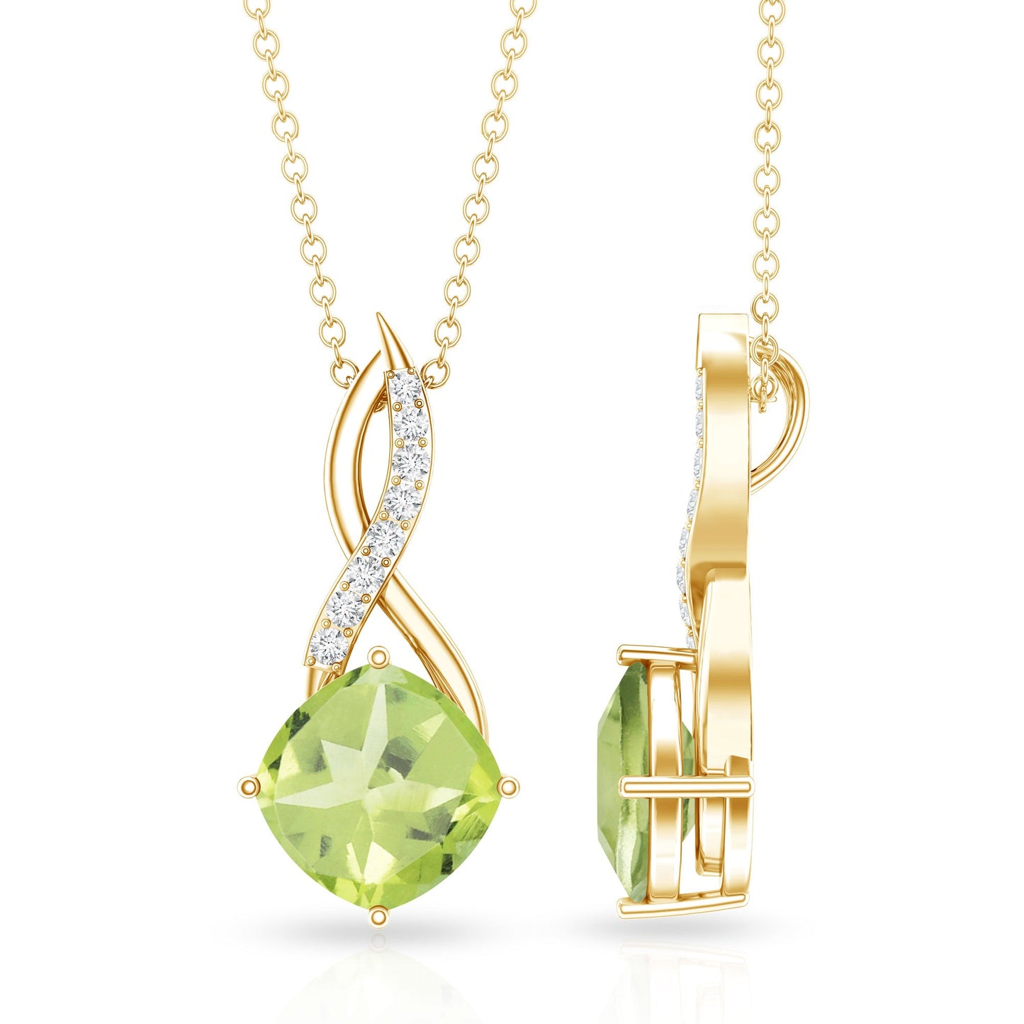 2 Carat Cushion Cut Peridot and Diamond Infinity Necklace