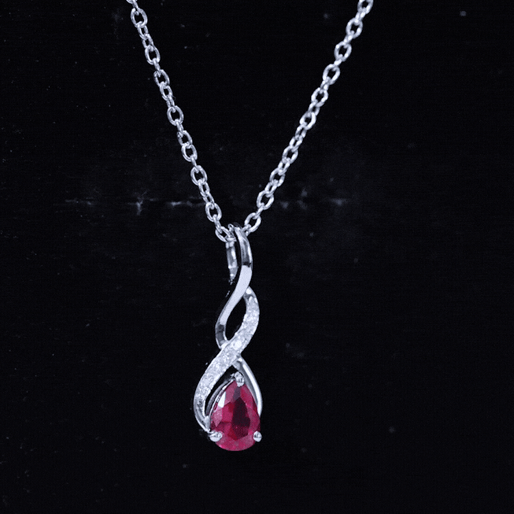 Lab Grown Ruby Teardrop Infinity Necklace with Chain