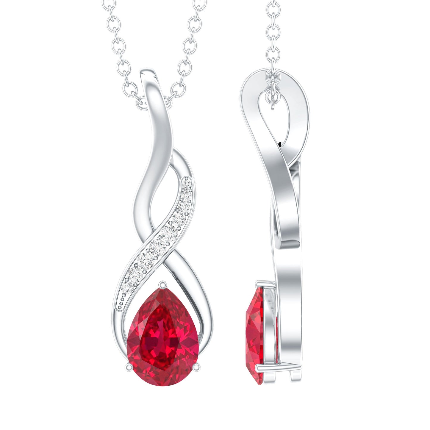 Lab Grown Ruby Teardrop Infinity Necklace with Chain