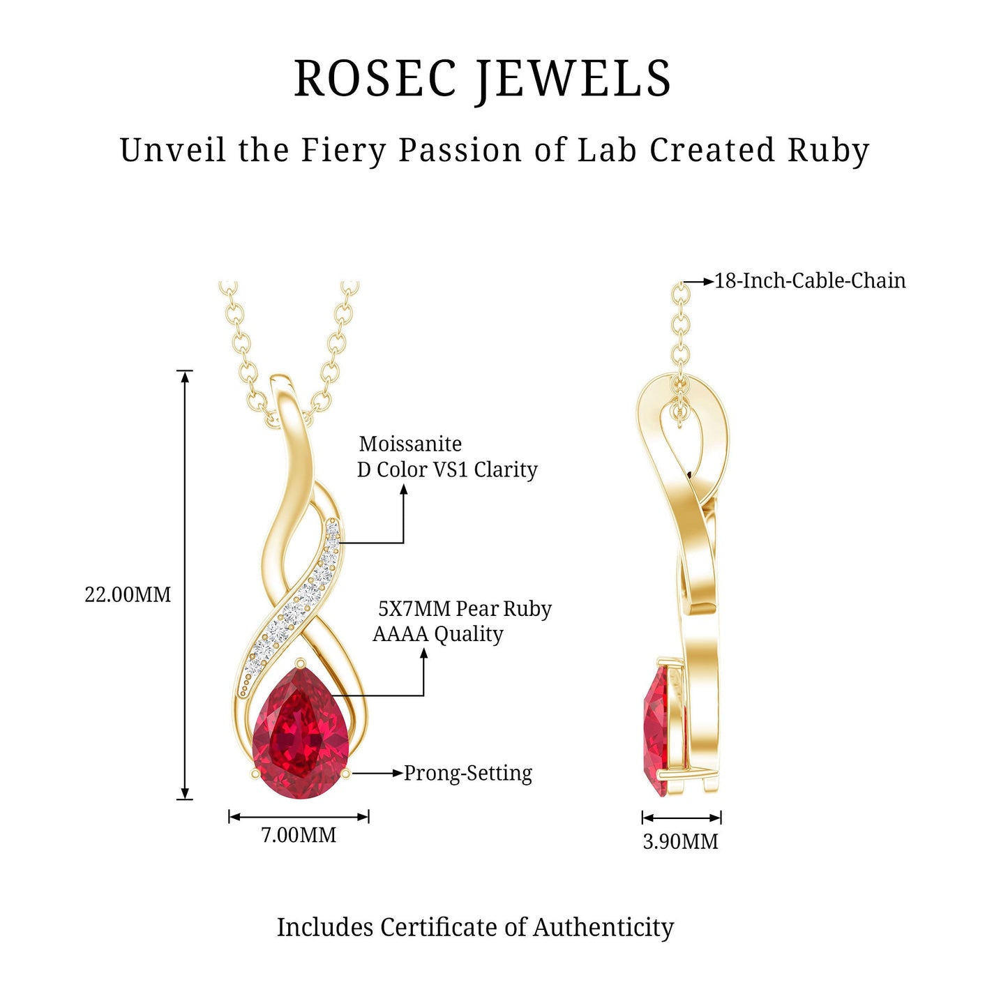 Lab Grown Ruby Teardrop Infinity Necklace with Chain