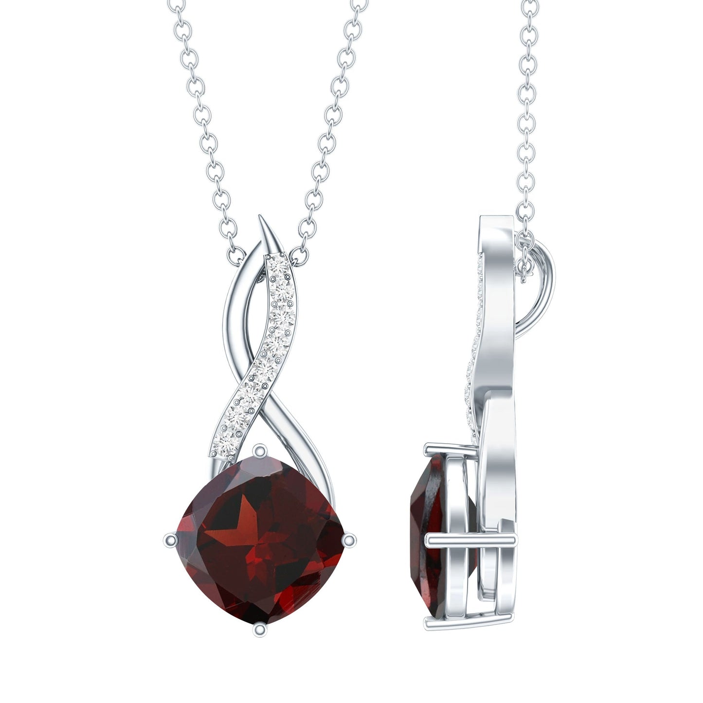 3.2 Carat Cushion Garnet Drop Infinity Necklace with Diamond