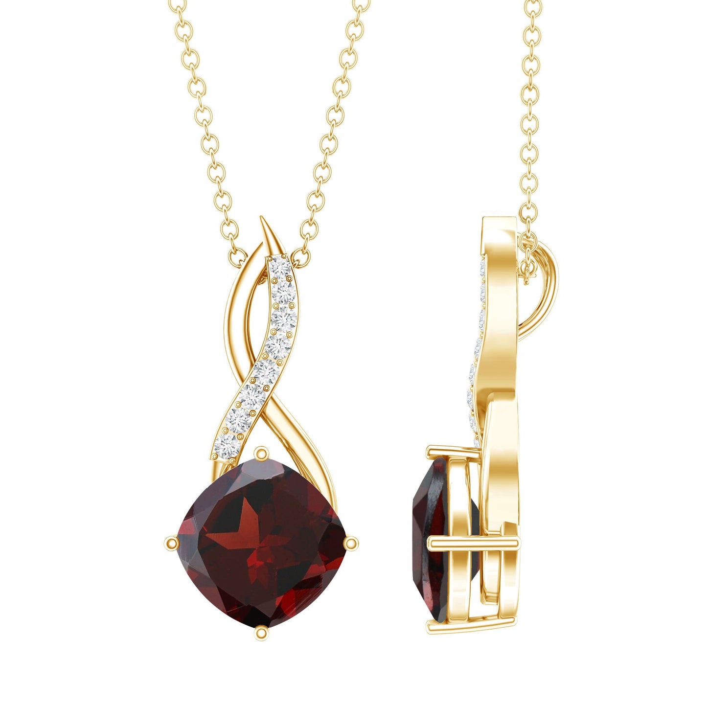 3.2 Carat Cushion Garnet Drop Infinity Necklace with Diamond