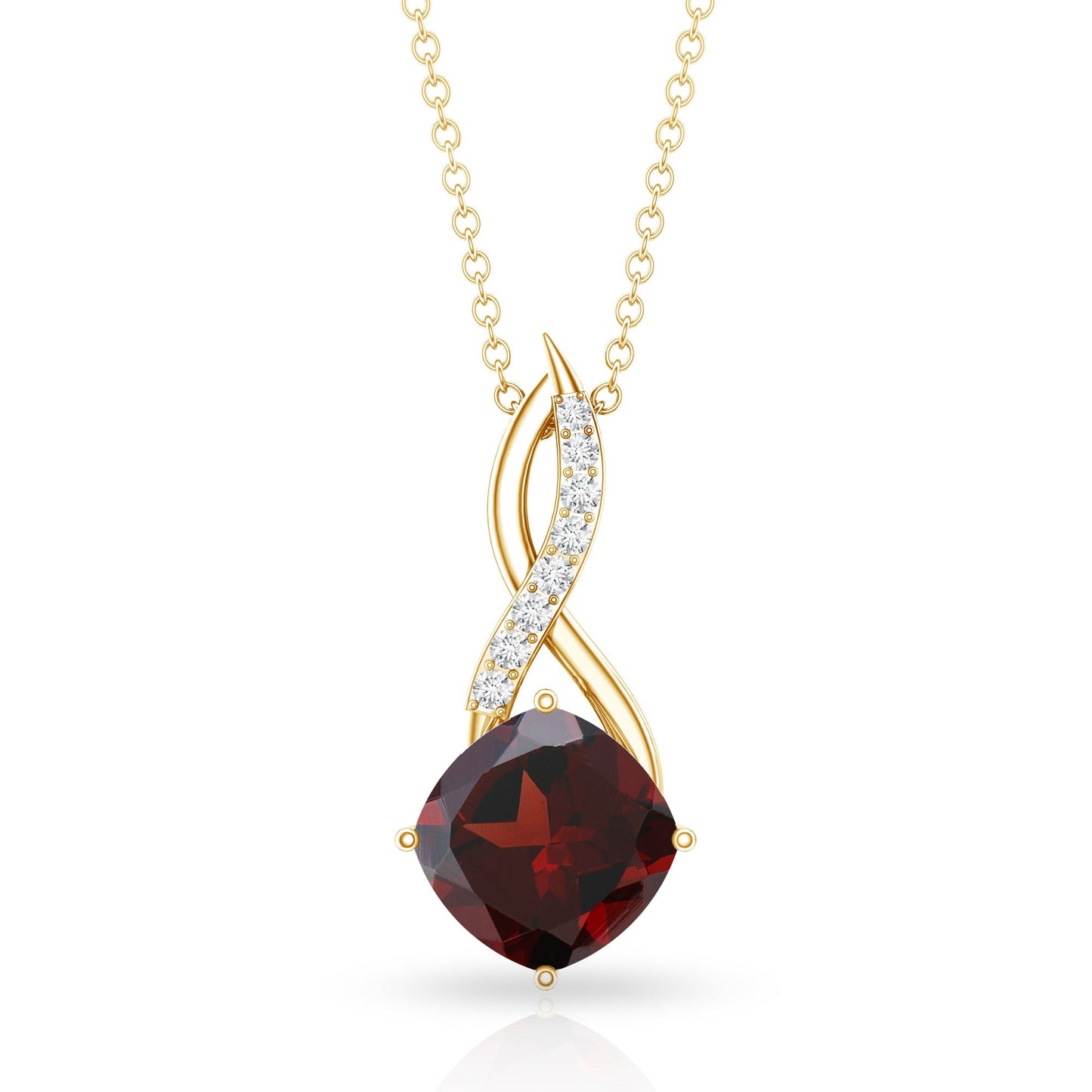 3.2 Carat Cushion Garnet Drop Infinity Necklace with Diamond