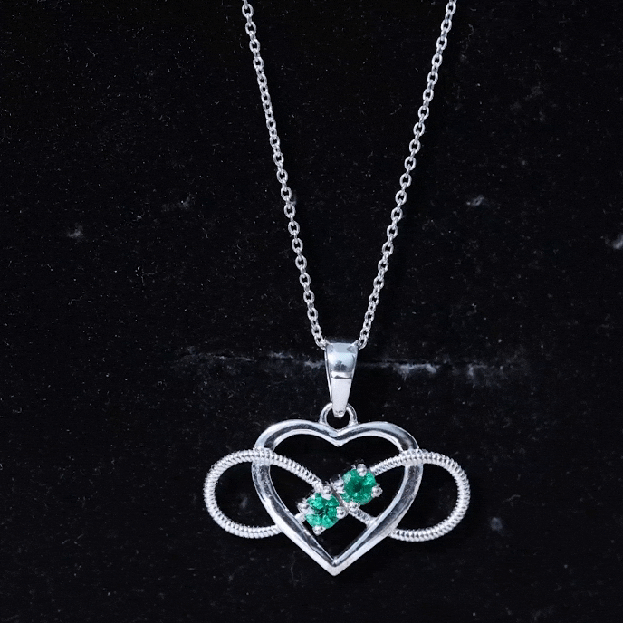 Heart Infinity Necklace with Real Emerald