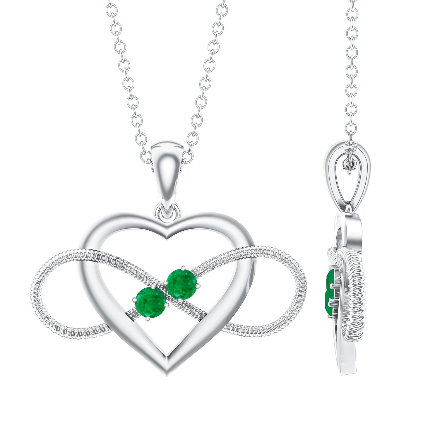 Heart Infinity Necklace with Real Emerald
