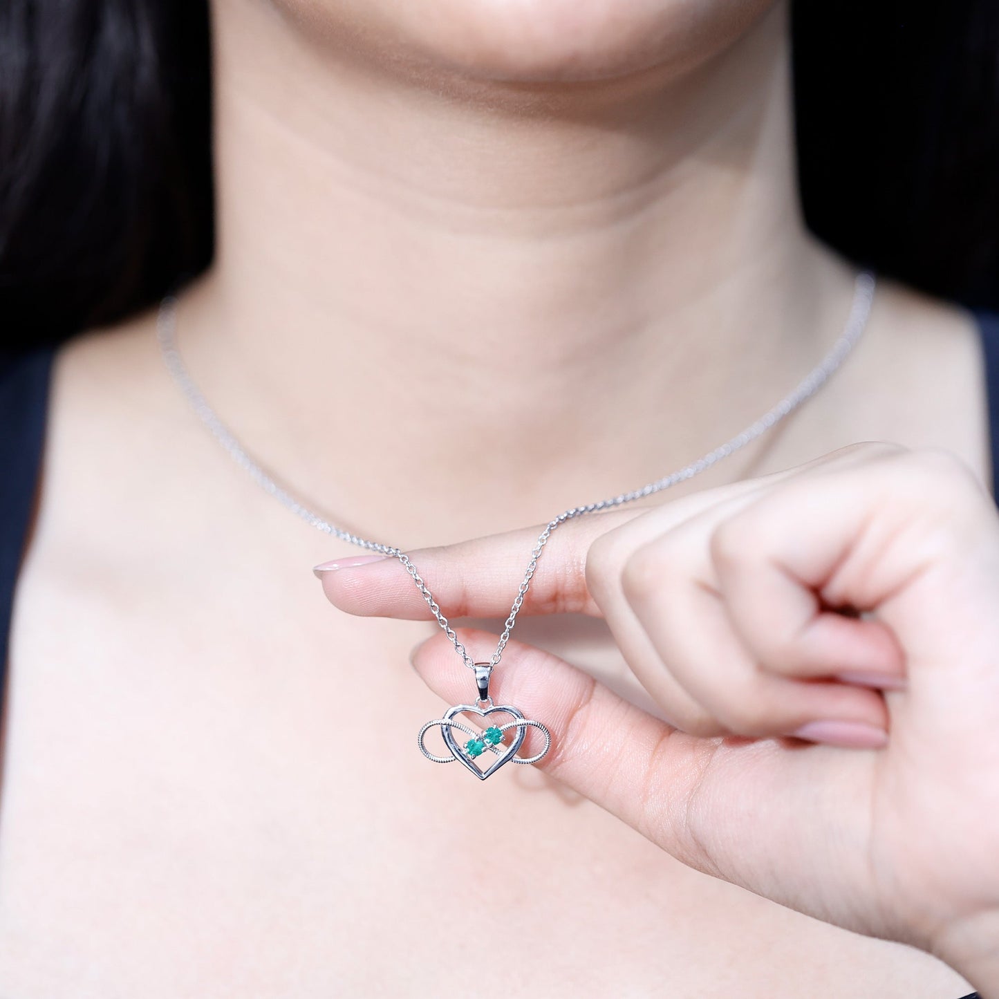 Heart Infinity Necklace with Real Emerald
