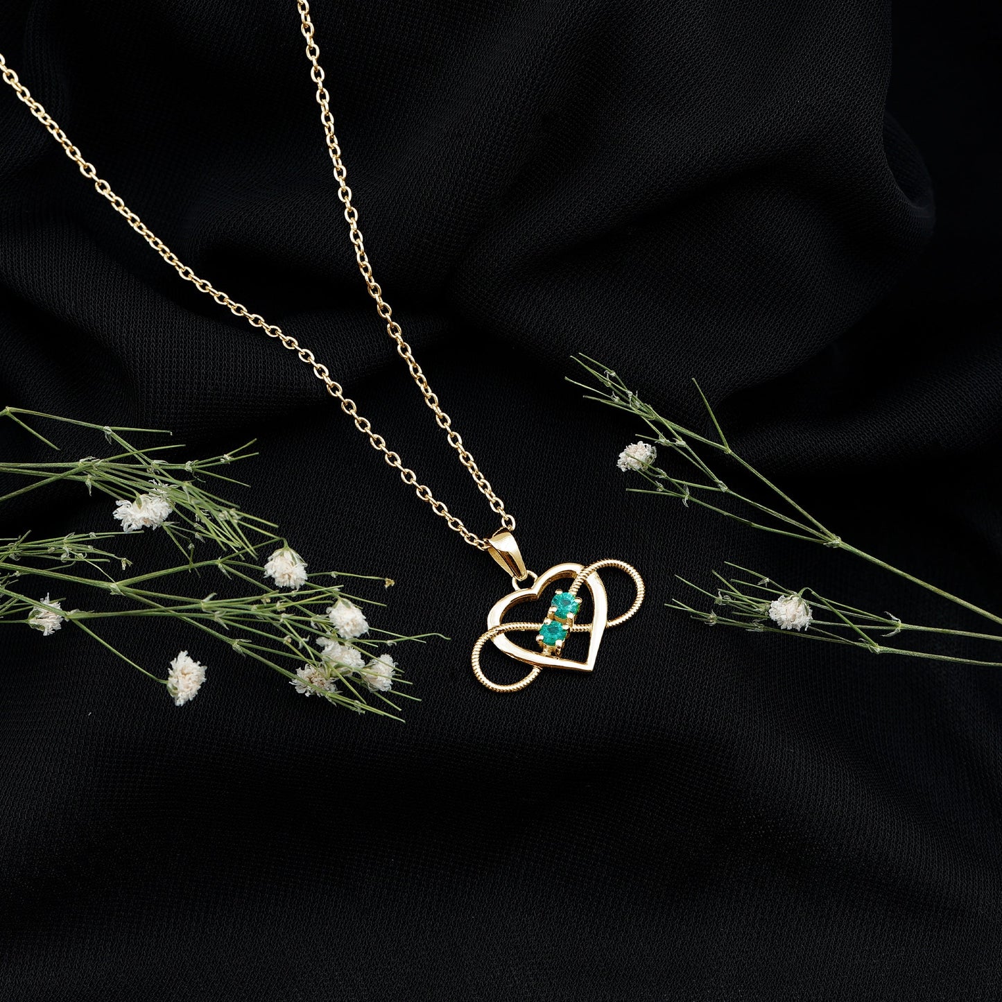 Heart Infinity Necklace with Real Emerald
